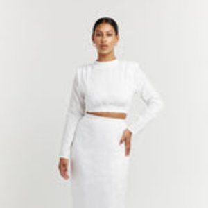 LIPA WHITE LINEN SLEEVED CROP TOP - 4 / WHITE